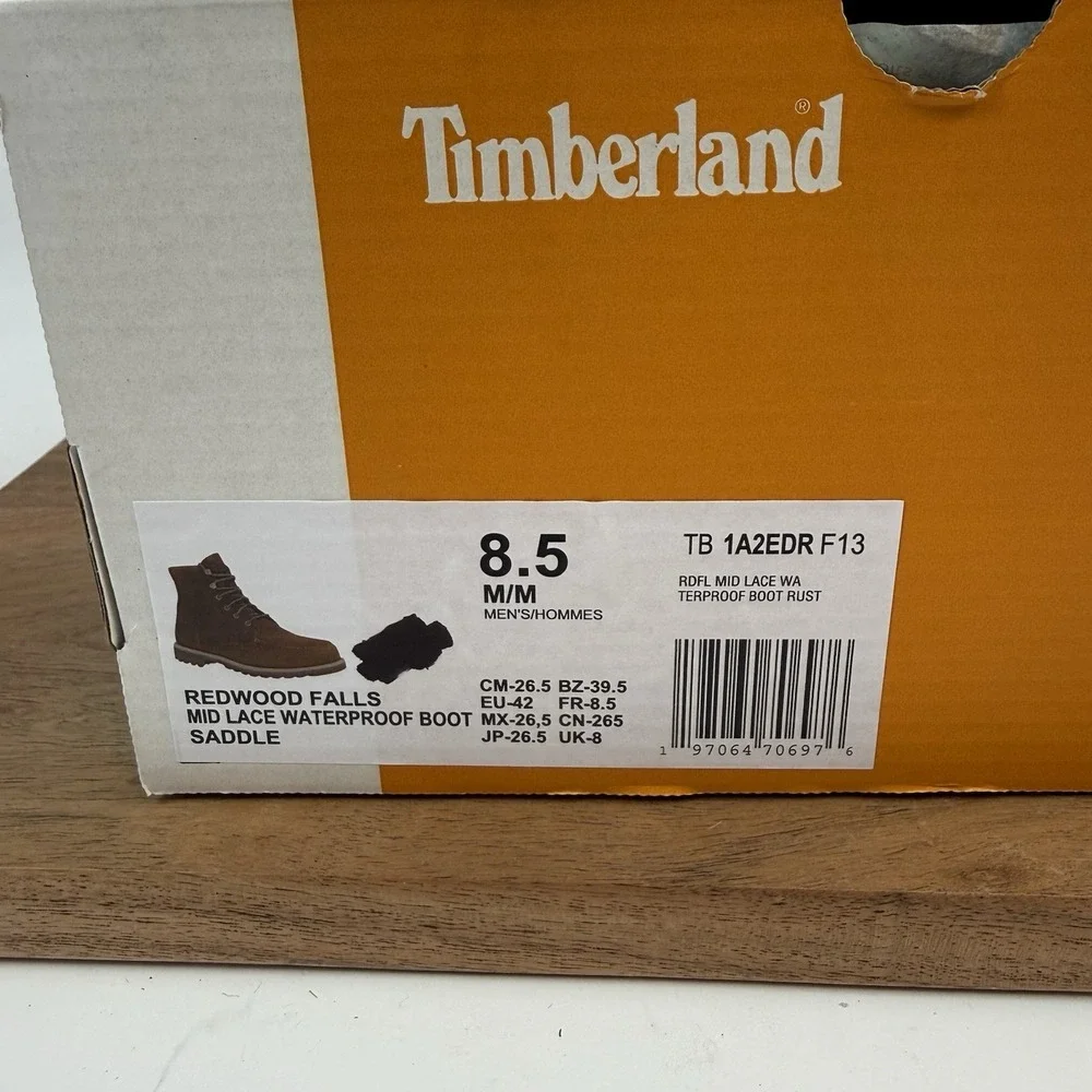 New Mens‎ Timberland Redwood Falls Mid Lace Waterproof Leather Boots Size 8.5 M
